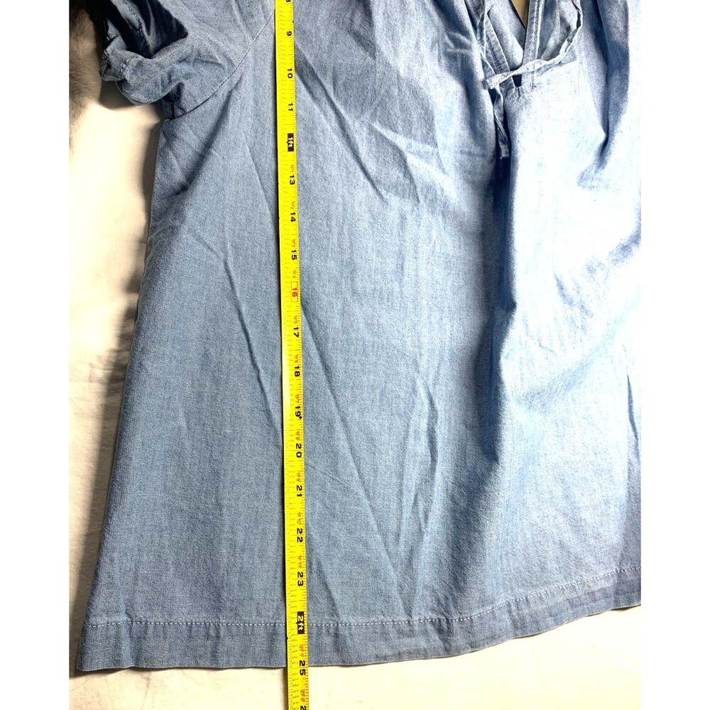 J. Crew Chambray Blue Short Puff Sleeve Blouse Women's Large NWT - Picture 7 of 10